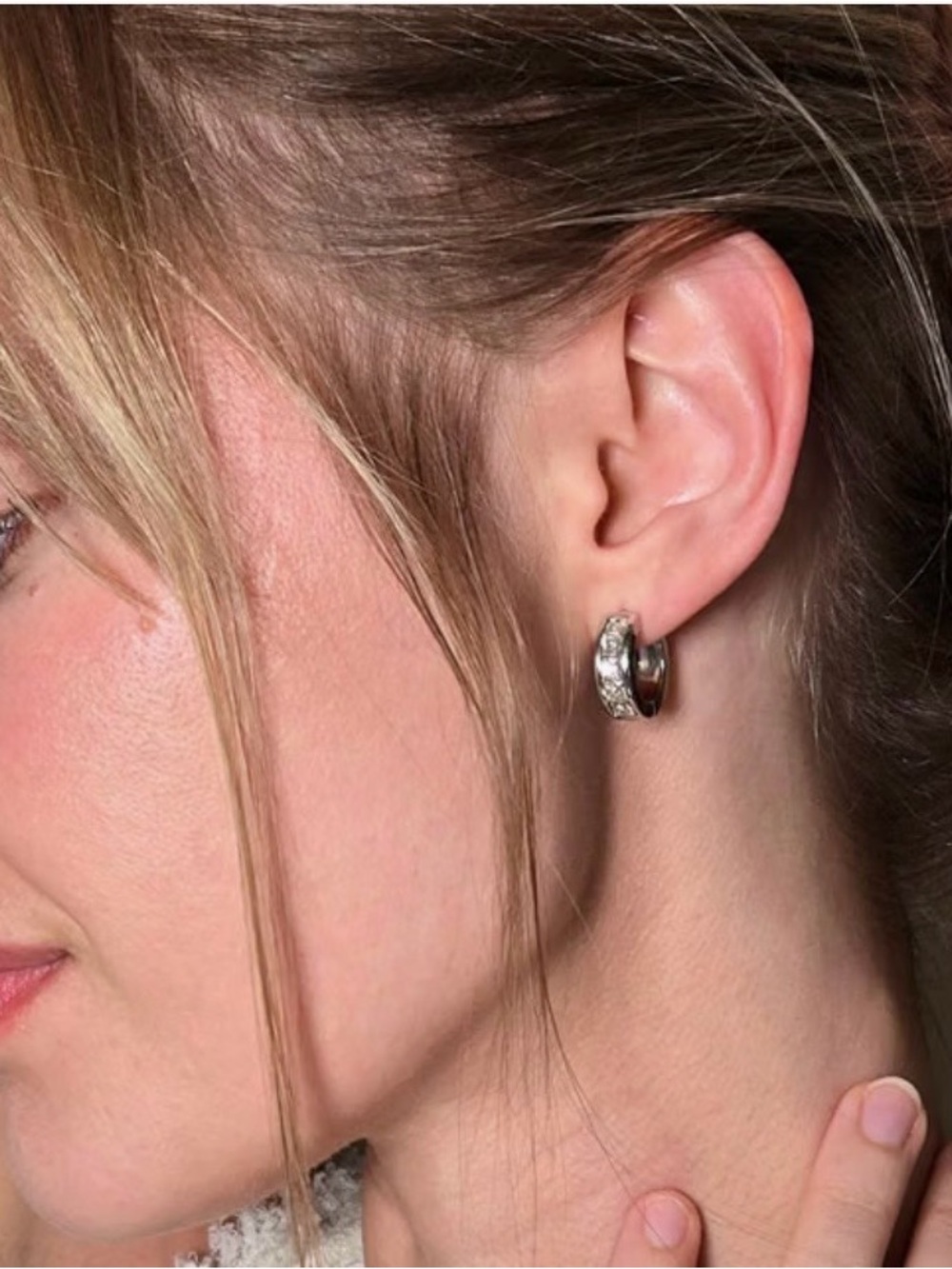 Sterling Silver Crystal-Accented Huggie Earrings in White